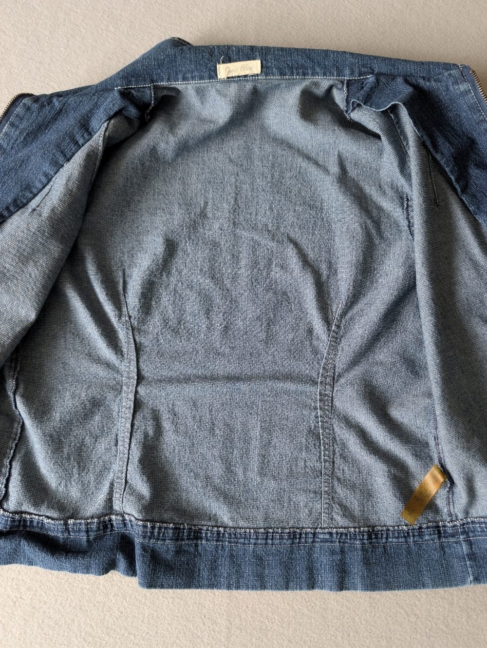Vintage 90s Zip Up Denim Jacket Peplum Feminine Lightweight Textured Sz M image 7